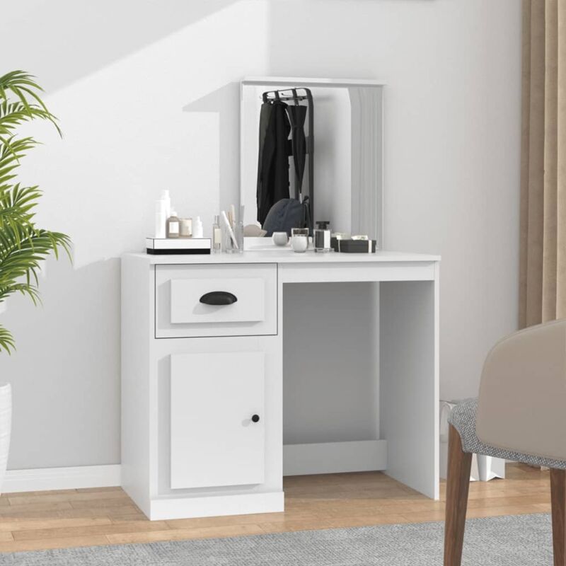 Dressing Table with Mirror White 90x50x132.5 cm Engineered Wood Vidaxl White