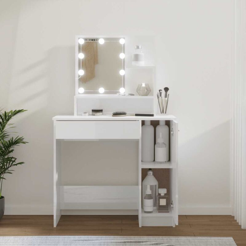 Vidaxl - Dressing Table with led High Gloss White 86.5x35x136 cm White