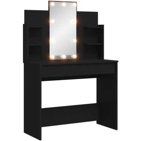 Dressing Table with LED Lights Black 96x40x142 cm vidaXL