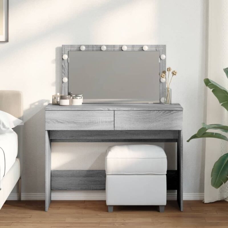 Dressing Table With Led Grey Sonoma 100x40x120 Cm Vidaxl