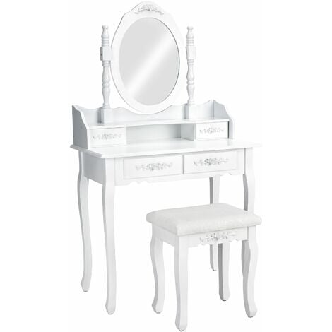 Dressing Table - with mirror and stool, antique look, 4 drawers - chest of drawers, dressing table mirror, white dressing table