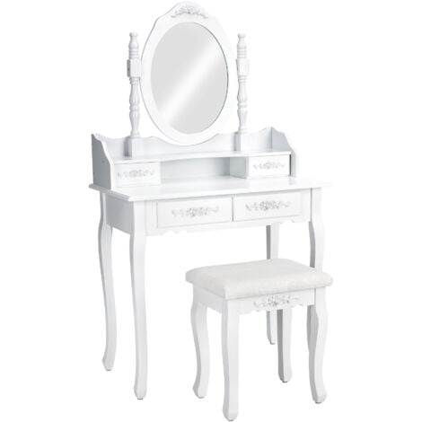 main image of "Dressing table with mirror and stool in an antique look - chest of drawers, dressing table mirror, white dressing table - white"