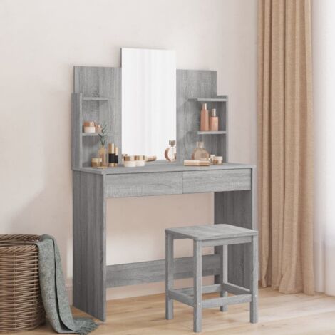 Dressing Table with Mirror Grey Sonoma 96x39x142 cm vidaXL