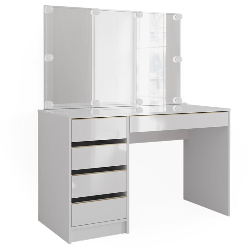 Vicco - Coiffeuse Sherry, Blanc/Or, 120 cm avec éclairage led