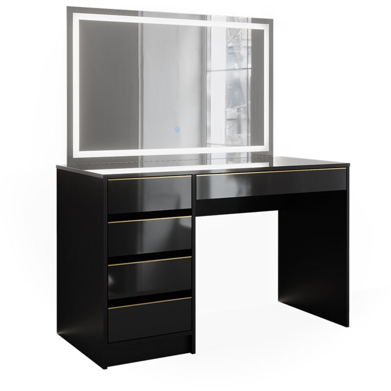 Vicco - Coiffeuse Sherry, Noir, 120 cm avec miroir led