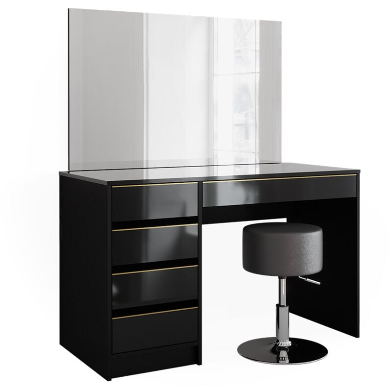 Coiffeuse Sherry, Noir, 120 cm avec tabouret Vicco