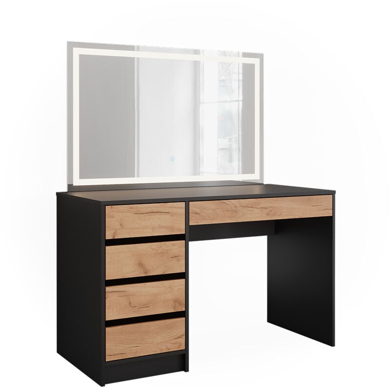 Vicco - Coiffeuse Sherry, Anthracite/chêne doré, 120x75cm avec miroir led