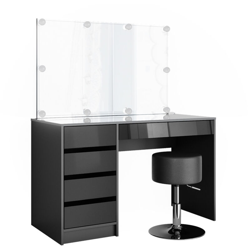 Vicco - Coiffeuse Sherry, Anthracite, 120 cm avec éclairage led et tabouret