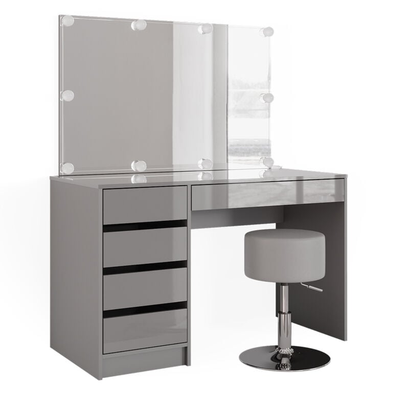 Vicco - Coiffeuse Sherry, Gris, 120 cm avec éclairage led et tabouret