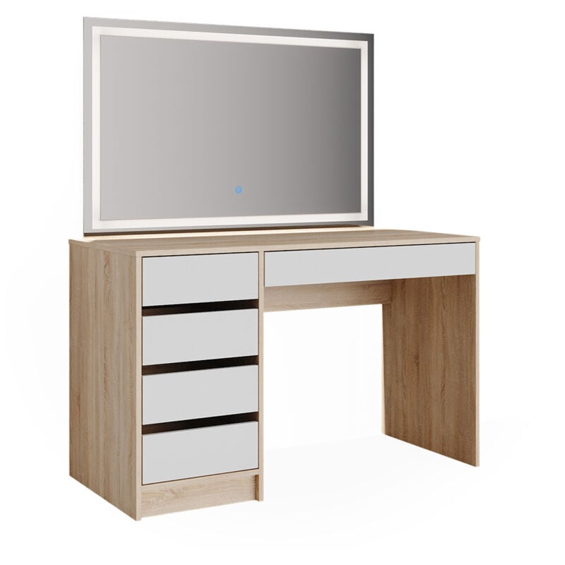 Vicco - Coiffeuse Sherry, Blanc/Sonoma, 120 cm avec miroir led