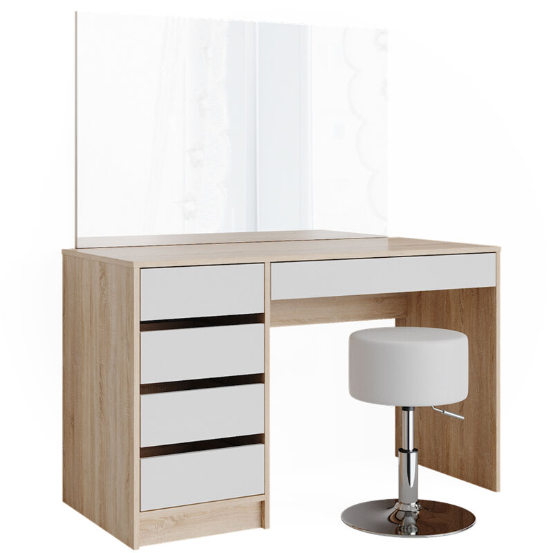 Vicco - Coiffeuse Sherry, Blanc/Sonoma, 120 cm avec tabouret