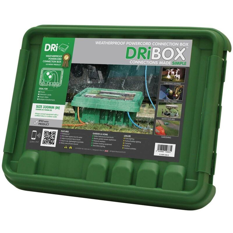 33cm Large Weatherproof Dribox Junction Box | Plug Connector Cable Outdoor Garden Christmas Light Display - Green