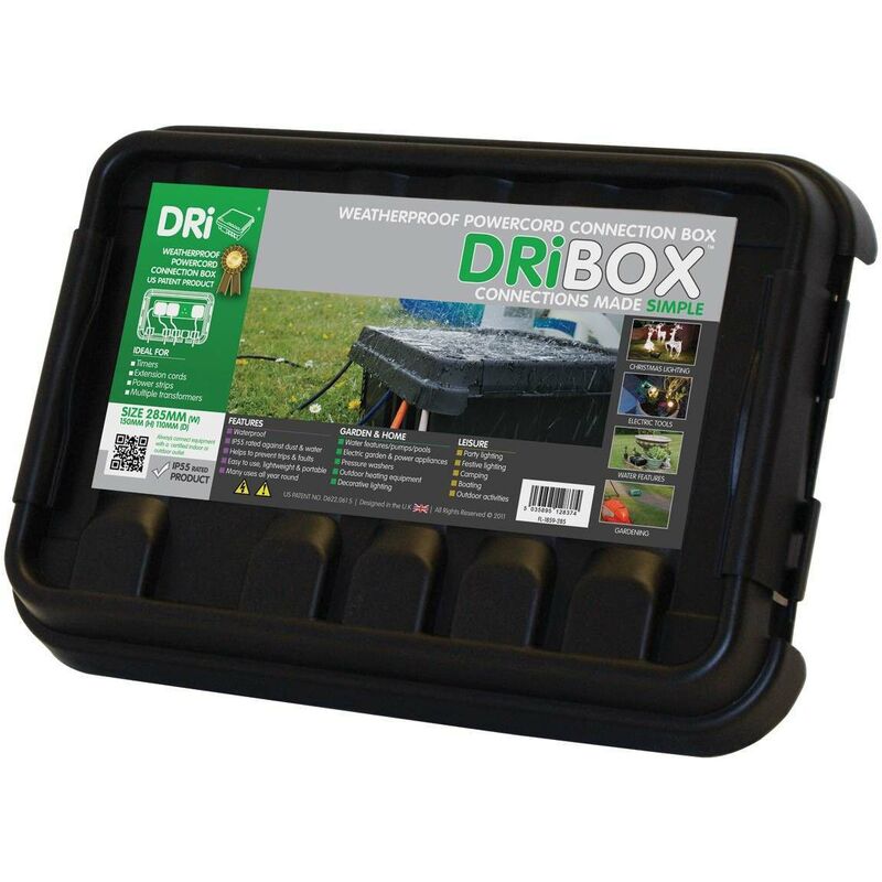 DriBox Medium Black Weatherproof Connection Box | Outdoor Plug Lights - Black