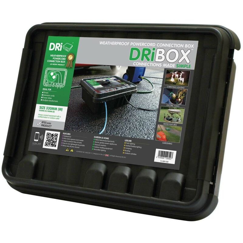 33cm Dribox Large Black Weatherproof Connection Box | Outdoor Plug Lights - Black