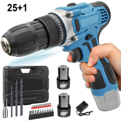 Drill accessories 23pcs,12V Cordless Combi Drills Driver Screwdriver, Handhled Drill,25+1, 35N.m Torque,2-Speed,Built in LED,2x 3.0Ah batteries+Charger ，Compatible with Makita batteries
