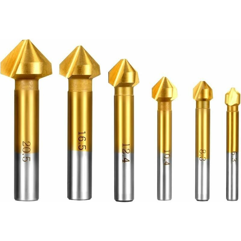 Hoopzi - Drill Bit 6Pcs 90° hss Drill Bit Countersink Titanium Conical Cylindrical Three-Cutting Screw Tool Suitable for diy