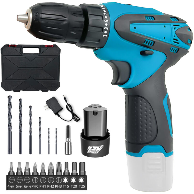 Drill bit kit, 12V cordless screwdriver, cordless drill bit, 1350rpm, drill bit kit with 17 drill bit accessories, led, rotary screw impact driver,