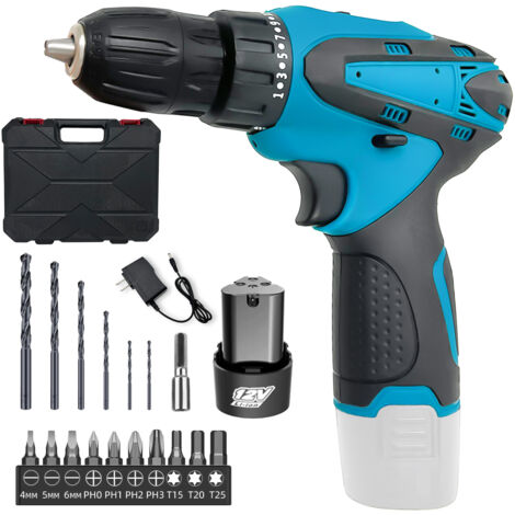 PEDONY Drill bit kit, 12V cordless screwdriver, cordless drill bit, 1350rpm, drill bit kit with 17 drill bit accessories, LED, rotary screw impact driver, construction engineering, 2x 1500mAh battery