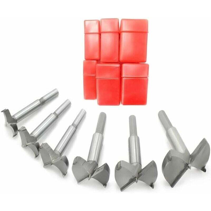 Drill Bits, Meche Bois Foret 30-60mm 6PCS Forage à Aile Plate Carbone Cémenté Charnière Trou Fraise à Bois avec Queue Ronde Jeu de forets