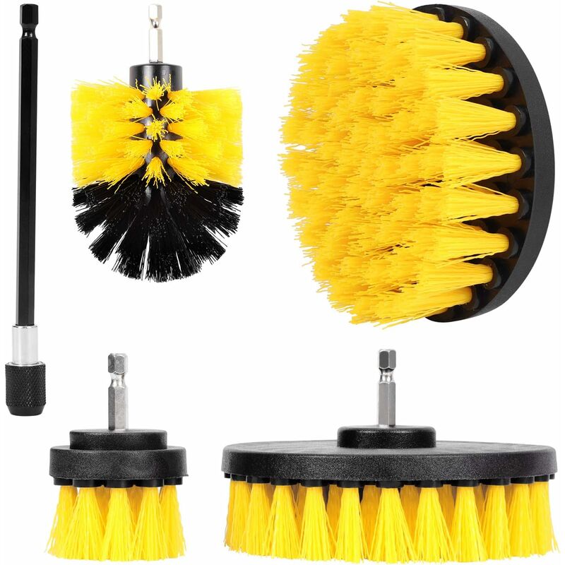 Drill Brush, 5 Pieces Drill Brushes, Drill Brush Tool Cleaning Kit, Drill Brush for Bathroom Surfaces, Floor, Tub(2/3.5/4/5 Brushes+1x Extension Rod)