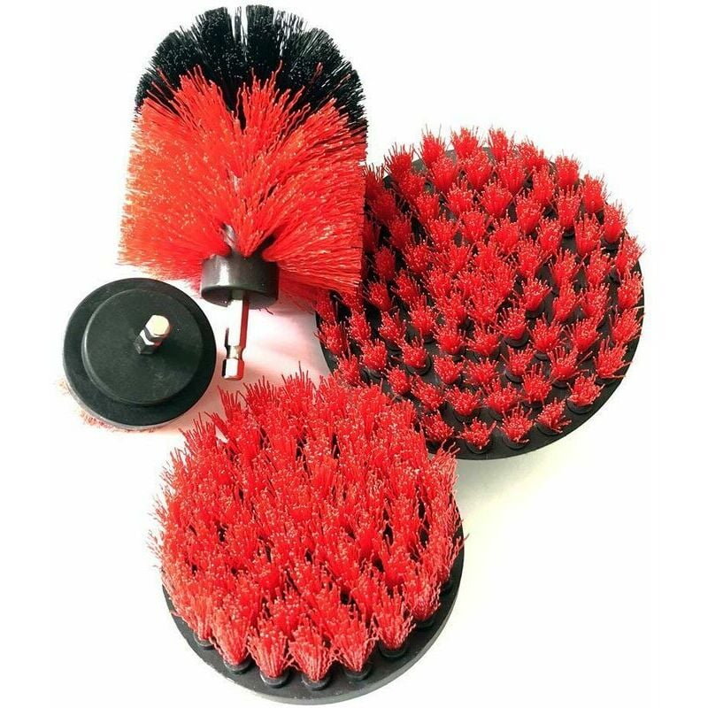 Hoopzi - Drill Brush Attachment Drill Brushes Attachment Scrubber Cleaning Kit for Cleaning Car Shower Tile Wheels Upholstery Mortar Mat 4PCS Red