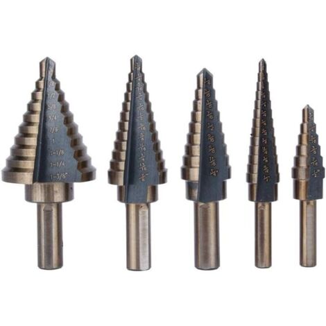 Drill Titanium Bit Set 5pcs Grande Cobalt HSS étape Titane cône de Forage Trou bit Set Outil for la tôle avec boîtier