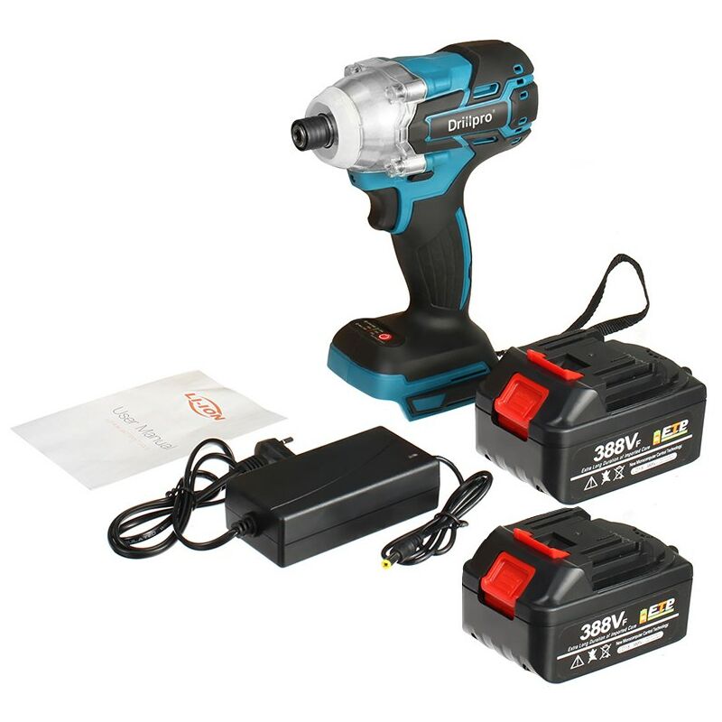 Drillpro 388VF 520N.M Clé à chocs électrique sans balais rechargeable Clé à chocs 1/2'' Outils électriques sans balais avec 2 batteries