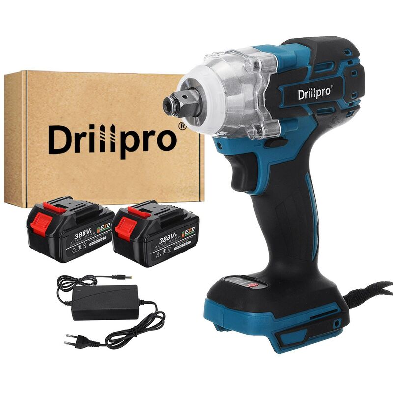Drillpro Clé à Chocs sans fil Brushless 520N.M 18V 388VF 1/2''avec 2 batterie Tiga
