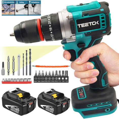 Drills and combi drills,Cordless Brushless Hammer Drill Driver Screwdrivers,2 Speed,Electric Hand Drill 25+1,With Drill Bits+2x 5500mAh Battery(Not Included Charger),Compatible with Makita Battery