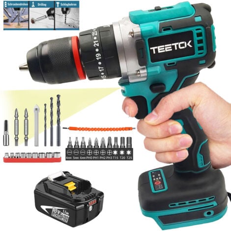 Drills and combi drills,Cordless Brushless Hammer Drill Driver Screwdrivers,2 Speed,Electric Hand Drill 25+1,With Drill Bits+5500mAh Battery(Not Included Charger),Compatible with Makita Battery