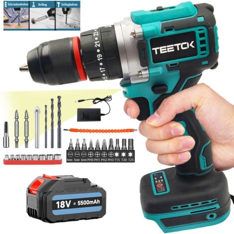 Drills and combi drills,Cordless Brushless Hammer Drill Driver Screwdrivers,2 Speed,Electric Hand Drill 25+1,With Drill Bits+5.5Ah Battery+Charger,Compatible with Makita Battery