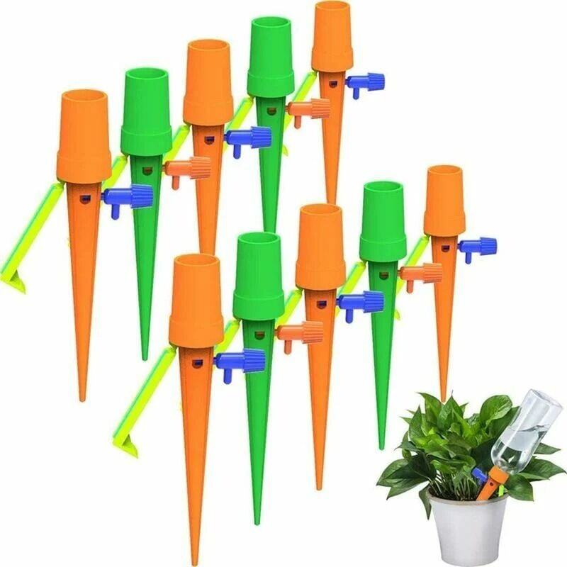 Drip Irrigation Kit, Automatic Watering Stakes with Anti-Tip Bracket, Fits All Bottles, for Indoor and Outdoor Plants 10PCS