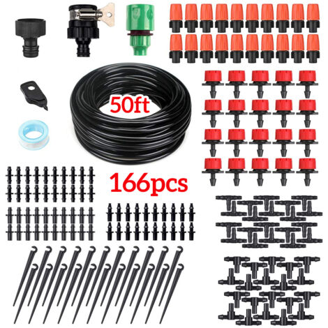 Drip Irrigation Kit Plant Watering Kit with Distribution Tubing Hose Adjustable Nozzles Mist Cooling Irrigation System Automatic Irrigation Set for Garden Greenhouse Patio Lawn