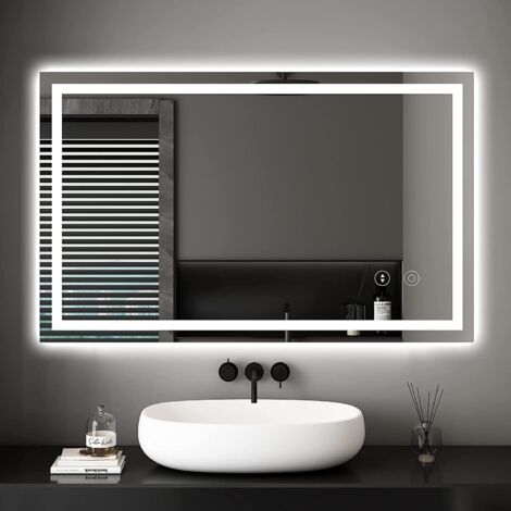 Dripex 100x60cm Miroir Salle de Bain avec 30 Watt Éclairage, Miroir Mural LED Anti-Buée, Dimmable à 3 Couleurs de Lumière, Interrupteur Tactile, Antidéflagrant