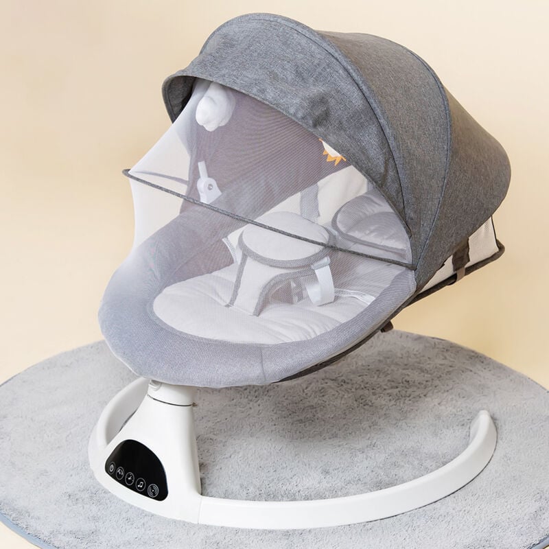 Balancelle Bébé, Transat électrique 5 Vitesses, avec Télécommande,Affichage LED,Musique Bluetooth,USB, Gris