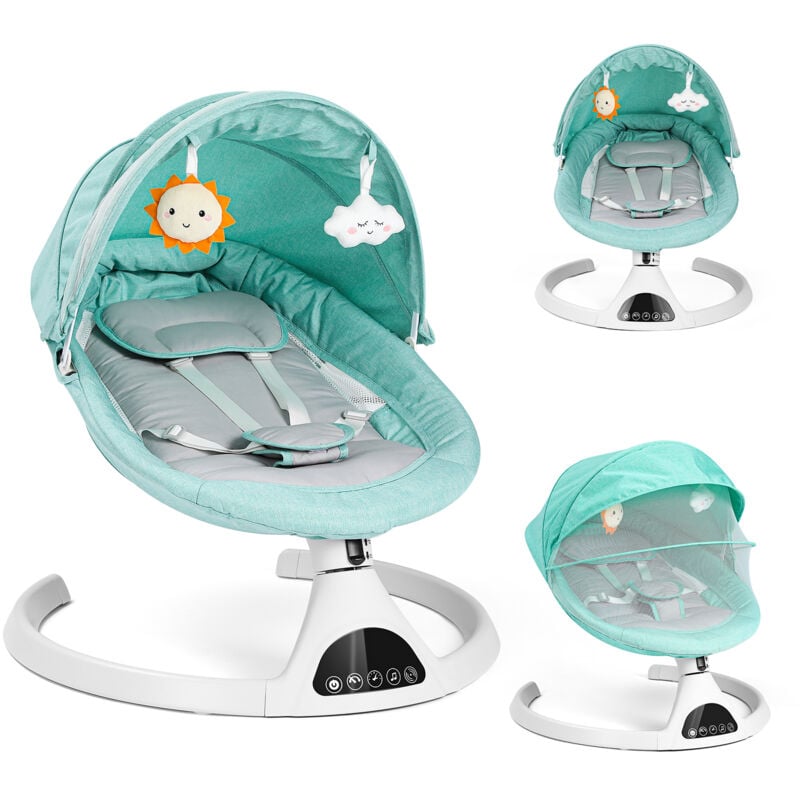 Balancelle Bébé, Transat électrique 5 Vitesses, avec Télécommande,Affichage LED,Musique Bluetooth,USB, Vert