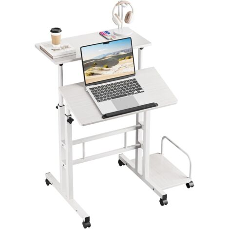 Dripex Bureau Debout réglable en Hauteur 60 x 60 cm avec 4 roulettes, pour Ordinateur Portable, Plateau inclinable, pour la Maison, Le Bureau, Blanc