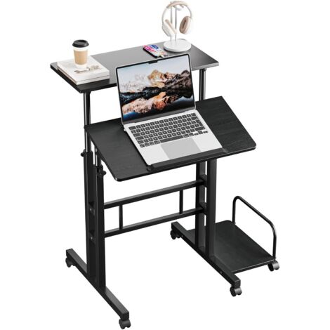 Dripex Bureau Debout réglable en Hauteur 60 x 60 cm avec 4 roulettes - Table pour Ordinateur Portable - Inclinable - pour la Maison et Le Bureau - Noir