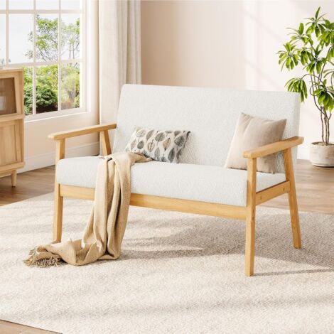 Dripex Canapé 2 Places, Moderne et scandinave, canapé Double en Velours Teddy en Bois, pour Salon, Chambre à Coucher, Bureau, 107 x 60 x 77 cm, Blanc