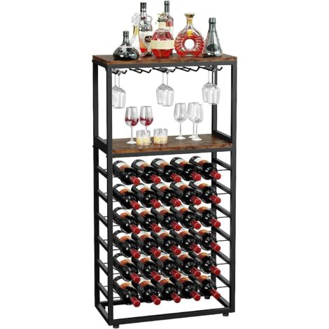 Dripex Étagère à vin pour 30 Bouteilles, étagère à Bouteilles Autonome avec Support en Verre et Plateau de Table,Vintage, pour Cuisine, Bar, Cave, Salle à Manger, 59 x 30 x 141 cm