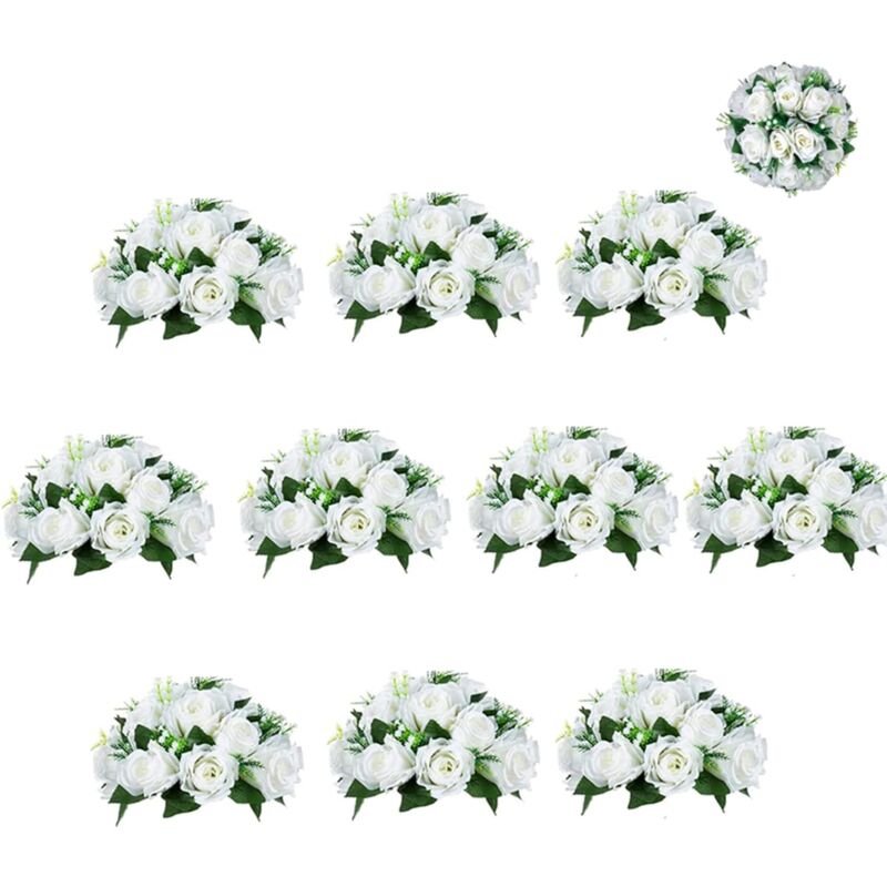 Dripex - Fleur Mariage Artificielle Decoration Roses 10 PièCes Blanche Boule de Fleurs Artificielles pour Deco Centre Chemin de Table DéCoration