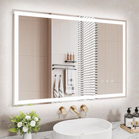 Dripex Miroir Salle de Bain 70x50cm avec éclairage, Miroir Lumieux Mural Dimmable avec 3 Couleurs Lumineuses, Fonction Mémoire, Interrupteur Tactile