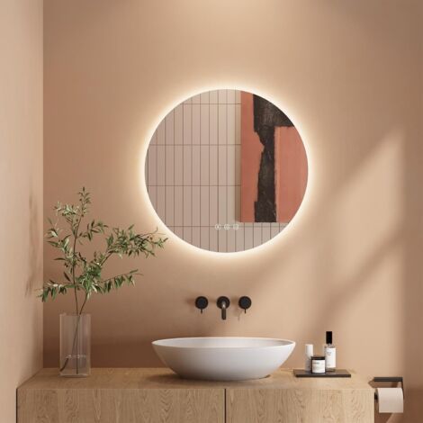 Dripex Miroir Salle de Bain avec eclairage 50cm, Miroir LED Rond Anti-buée, 3 Couleurs, Dimmable, Interrupteur Tactile
