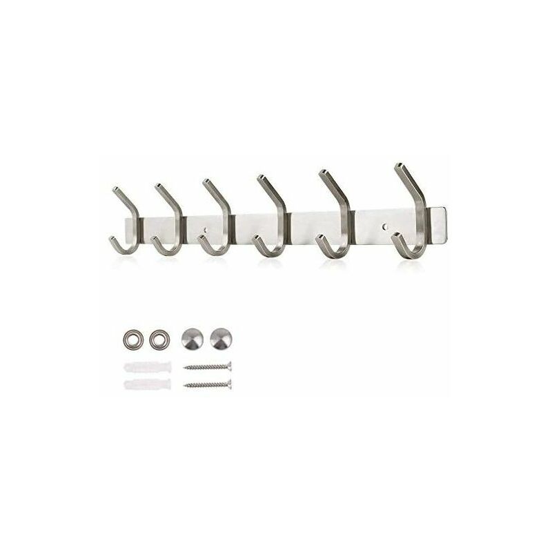 Dewdat - Dripex Stainless Steel Coat Hook Coat Hook Brushed Look Double Hook Max Load 30kg Hooks (Silver, 6 Hooks)