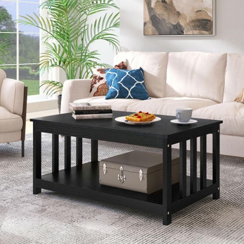 DRIPEX Table Basse Avec Grande étagère salon- 100 x 60 x 47cm - Noir