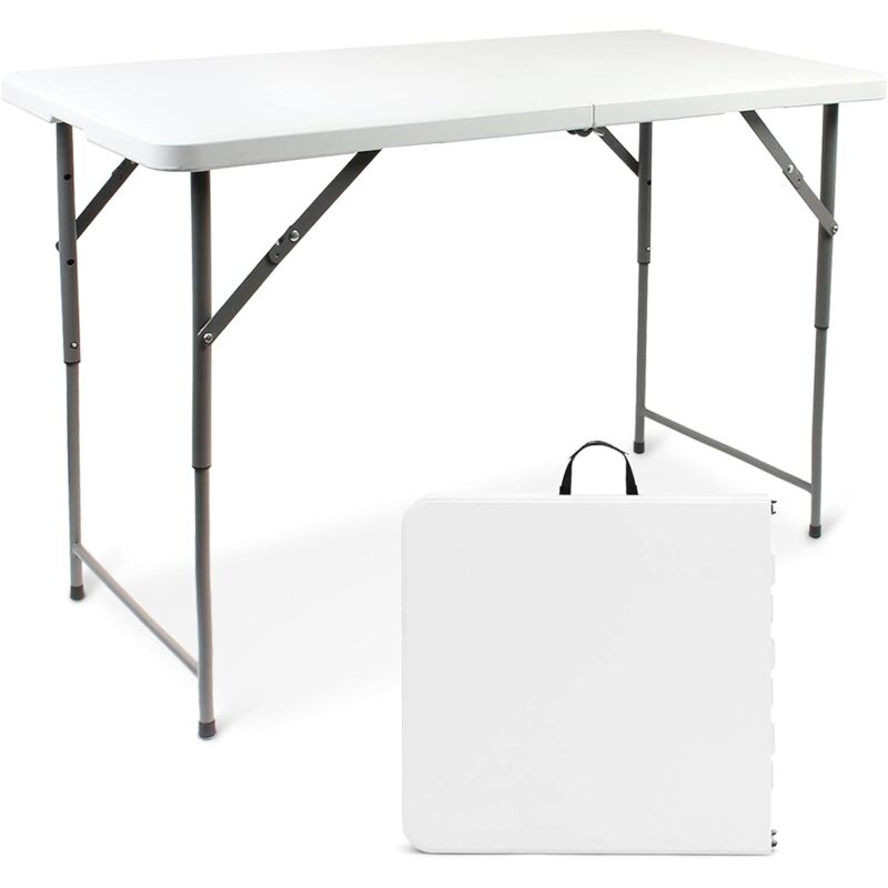 Table de camping pliante réglable en hauteur, table à manger pliante 120x60x74 cm, table pliante amovible, capacité de charge maximale : 70 kg, blanc