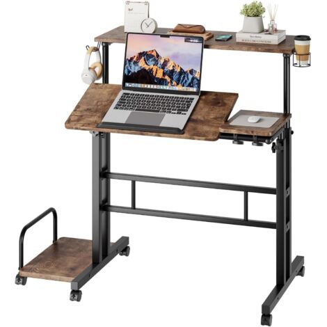 Dripex Table Informatique Bureau d'Ordinateur Portable Hauteur Réglable avec roulettes et Plateau Inclinable 80 x 60 cm Table d'appoint pour la Maison et Le Bureau, Marron Vintage