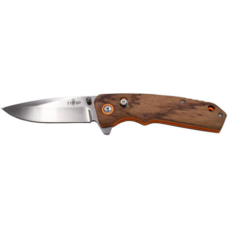 Drittes Taschenmesser, Griff de aus Holz mit orangefarbenen Einlagen, Klinge de aus rostfreiem Stahl de 8,5 cm, Feststellachse, insgesamt 19,9 cm, K4108R, Werkzeug für Sport, Fischerei und Jagd