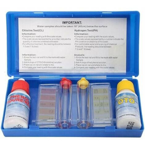 DRIVE - KPYSQY Kit de prueba de calidad del agua - 1 juego de cloro de pH - Kit de prueba de hidroherramienta - Suministros de tratamiento de piscina y spa - Mide el pH, alcalino y cloro
