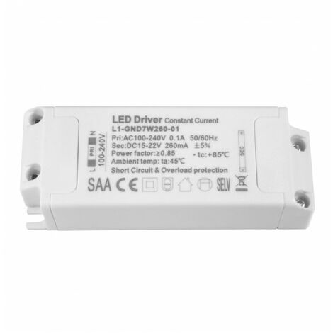 Driver / Alimentation LED CC - 260mA - 15-22VDC - 7W - ON/OFF (BTON/59CL7W/L1-GND7W260-01)